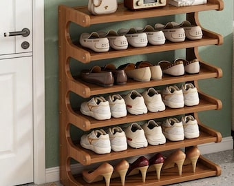 Wood Grain Shoe Storage Rack – Multi-Layer Cubic Organizer Shelf