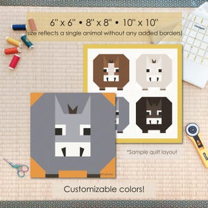 Donkey, Farm Animal Quilt Block FPP Pattern: Multiple Sizes (PDF Download, Letter/A4 Compatible)