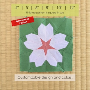 Sakura Flower Cherry Blossom (Symmetrical) Foundation Paper Piecing Pattern (PDF Download, Letter/A4 Compatible)
