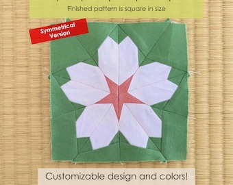 Wzór na papier podkładowy do patchworku: kwiat wiśni Sakura (symetryczny) (do pobrania w formacie PDF, zgodny z formatem Letter/A4)