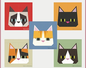 バンドル: 猫のキルト、裁縫パターン、FPP 猫パターン、パッチ