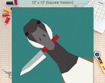 Canada Goose With Knife, Quilt Block FPP Pattern: Multiple Sizes (PDF Download, Letter/A4 Compatible)