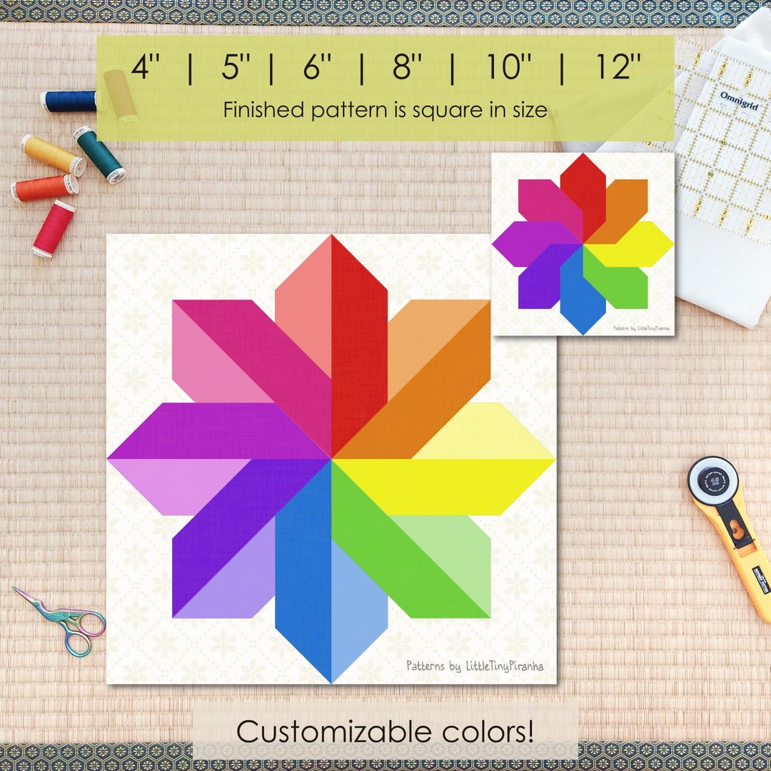 Spiral Flower Quilt Block FPP Pattern: Multiple Sizes (PDF Download ...