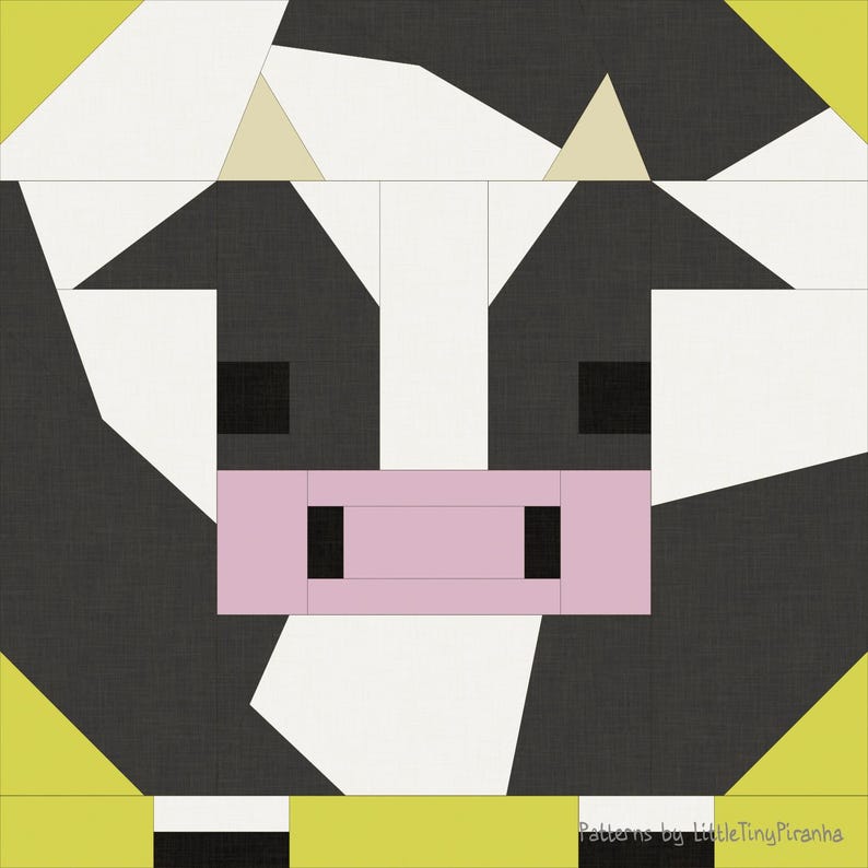 Cow, Farm Animal Quilt Block FPP Pattern: Multiple Sizes (PDF Download ...