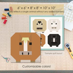 Horse, Farm Animal Quilt Block FPP Pattern: Multiple Sizes (PDF Download, Letter/A4 Compatible)