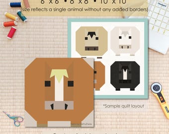 Horse, Farm Animal Quilt Block FPP Pattern: Multiple Sizes (PDF Download, Letter/A4 Compatible)
