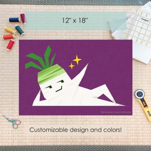 May include: A purple and white graphic design featuring a cartoon radish with green leaves and yellow stars. The design is 30.5 cm by 45.7 cm and includes the text "Customizable design and colors!"