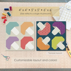 Mushroom Quilt Block FPP Pattern: Multiple Sizes (PDF Download, Letter/A4 Compatible)