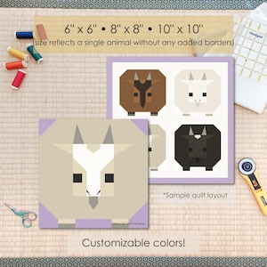 Modello FPP per quilt a forma di capra e animali da fattoria: diverse dimensioni (download PDF, compatibile con Letter/A4)