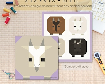 Goat, Farm Animal Quilt Block FPP Pattern: Multiple Sizes (PDF Download, Letter/A4 Compatible)