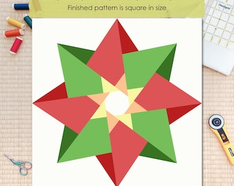 Hohler Stern Quilt-Block FPP Muster: Mehrere Größen (PDF-Download, Letter / A4 kompatibel)