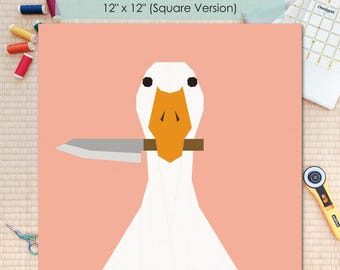 Goose With Knife, Quilt Block FPP Pattern: Multiple Sizes (PDF Download, Letter/A4 Compatible)