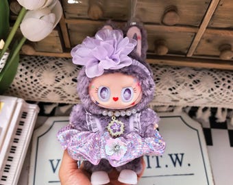Labubu Puppen Outfit Lila Fee Prinzessin Kleid, Die Monster Schimmer Rock Kleider Set