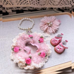Pink crochet rose outfit for 17cm labubu figure outfit only