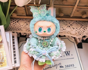 Conjunto de ropa Labubu verde menta, atuendo Labubu personalizado, vestido de hada hecho a mano, accesorios de ropa para muñecas Labubu, regalo de cumpleaños