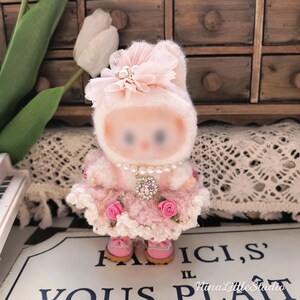Aesthetic pink crochet outfit styled for 17cm figure