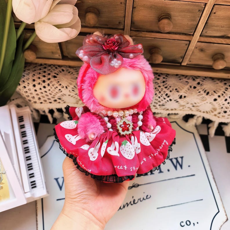 Custom Labubu clothes red floral outfit for Labubu doll collectors