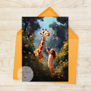 Colheita de flores com girafa - cartão de felicitações