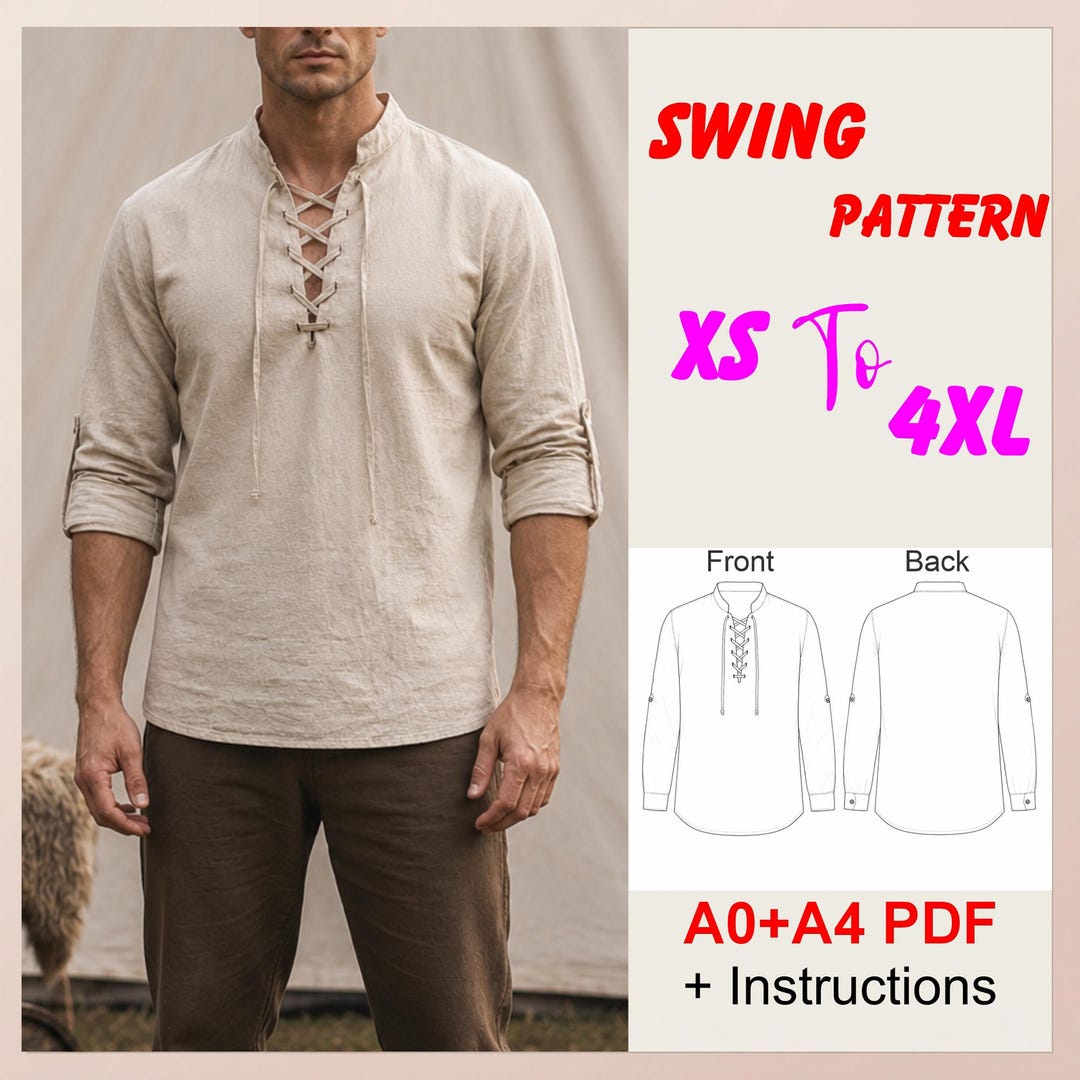 Men’s Medieval Shirt Sewing Pattern PDF, Renaissance Pirate Shirt ...