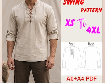 Men’s Medieval Shirt Sewing Pattern PDF, Renaissance Pirate Shirt Pattern, Viking Tunic, XS-4XL Instant Download