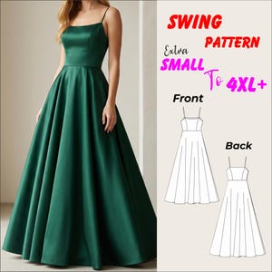 Maxi Dress PDF Sewing Pattern XS-4XL, Plus Size Formal Gown Instant Download, Prom Bridesmaid