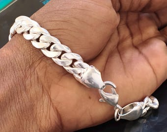Heavy 925 Sterling Silver Curb Bracelet Figaro Silver Franco Bracelet Large Flat Curb Link Bracelet Silver Curb Chain Style Wrist Chain Gift