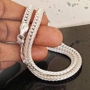 Handmade 925 Sterling Silver Necklace Chain Cut Square Foxtail Link, Bold Italian Silver Jewelry Diamond Cut Weave Necklace Daily Wear Chain