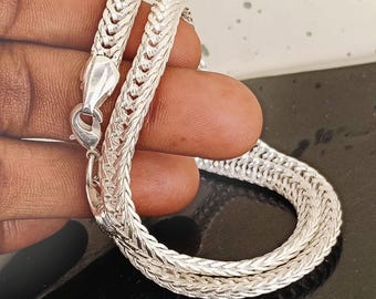 Handmade 925 Sterling Silver Necklace Chain Cut Square Foxtail Link, Bold Italian Silver Jewelry Diamond Cut Weave Necklace Daily Wear Chain