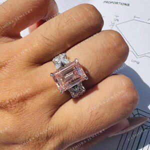 Emerald Cut Lab Grown Diamond Engagement Ring, 14K Gold Cut Ring, Vintage Floral Bridal Ring, Luxury Statement Ring, cristmas Gift for Her.