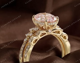 Oval Cut Pink Moissanite Diamond Wedding Ring, 18k Solid Gold Proposal Ring