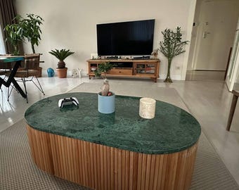 Verde Marble Coffee Table | Industrial Plinth Table | Handmade Green Marble Living Room Table | Loft Style Designer Furniture