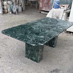 Green Marble Pedestal Dining Table | Custom Stone Executive Desk