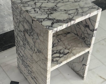 Mesita de noche de mármol Calacatta Viola hecha a mano / Mesita de noche de diseño