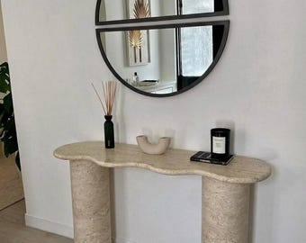 Travertinkonsolbord – Minimalistisk smal entré- och hallkonsol, specialdesignad lyxig inredningsmöbel i natursten