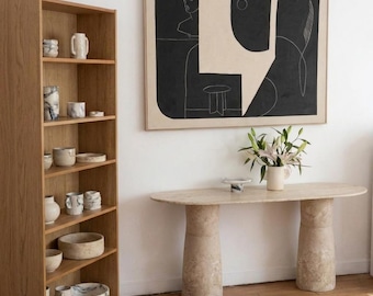 Consola de travertino hecha a mano – Consola minimalista estrecha para recibidor y vestíbulo, mueble de lujo escultural en piedra natural.