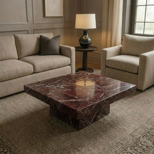 Mesa de centro em mármore Rosso Levanto | Mesa de sofá em pedra natural vermelho-bordô