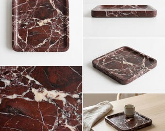 Bandeja de mármol Rosso Levanto hecha a mano / Decoración de lujo para el hogar