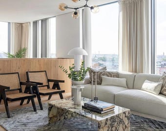 Mesa de centro de mármol Calacatta Viola – Mesa auxiliar con pedestal escultural, mesita de noche de diseño