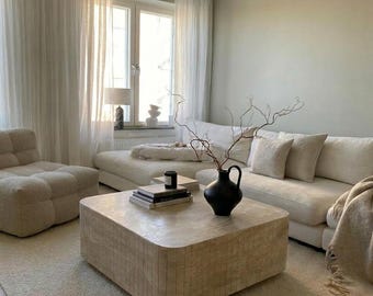 Sculptural Travertine Coffee Table – Modern Plinth Table for Contemporary Living Room Furniture