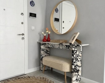 Consola rectangular de mármol macizo, mueble de piedra de lujo para interiores elegantes.
