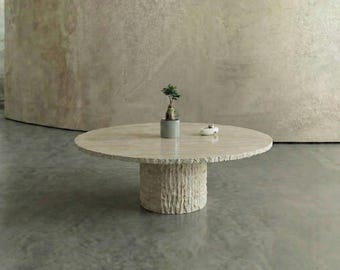 Mesa de centro de mármol travertino / Mesa redonda de diseño escultural / Sofá de piedra natural para sala de estar