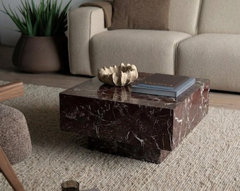 Mesa de centro de mármol Rosso Levanto / Base escultural