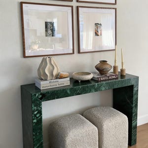 Green Marble Console Table – Sculptural Rectangular Entry Foyer Table