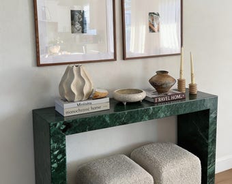 Mesa consola de mármol verde – Mesa rectangular escultural para recibidor