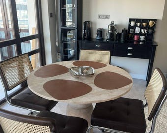 Handmade Round Travertine Dining Table | Rustic Stone Kitchen Table