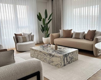 Mesa de centro con pedestal de mármol Calacatta Viola hecha a mano / Diseño de lujo