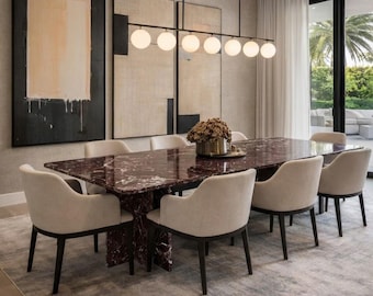 Mesa de comedor de mármol Rosso Levanto: moderna mesa de comedor de piedra natural color rojo burdeos de lujo