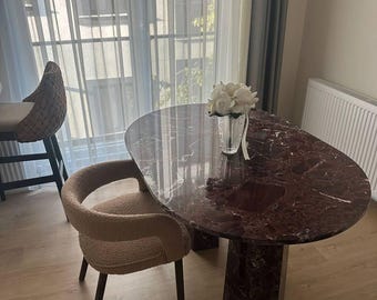 Handmade Rosso Levanto Marble Dining Table | Oval Red Burgundy Stone