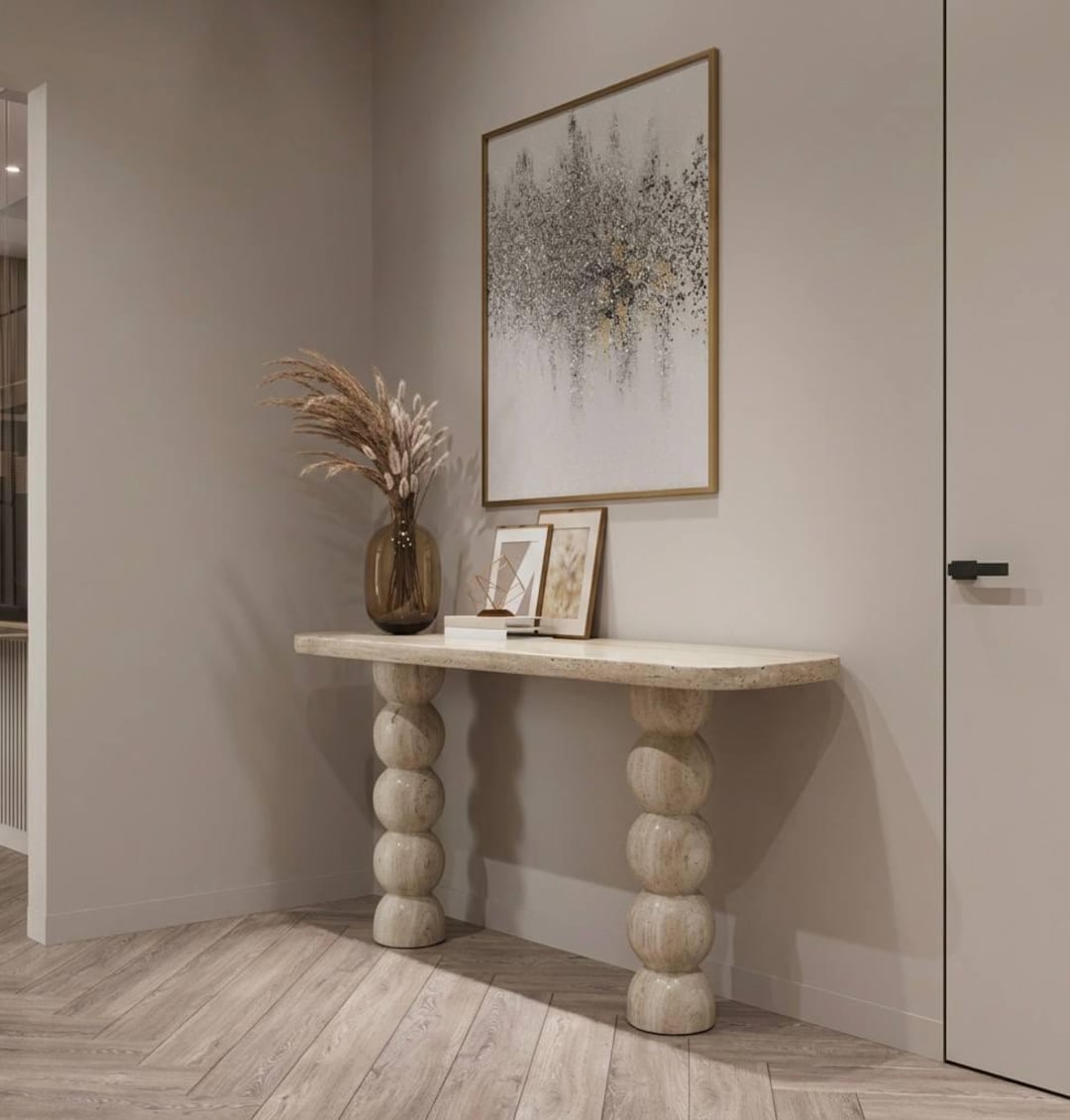 Minimalist Travertine Console Table – Sculptural Narrow Entry & Foyer ...