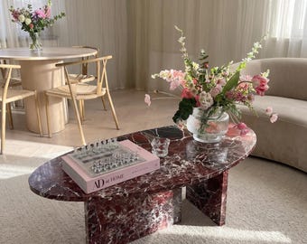 Mesa de centro em mármore Rosso Levanto | Mesa de sofá em pedra natural vermelho-bordô